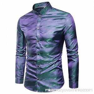 Men’s Shirt Slim Fit Stripe Long Sleeve Casual Button Formal Shirts Top Blouse Green B07MZ3KBBP